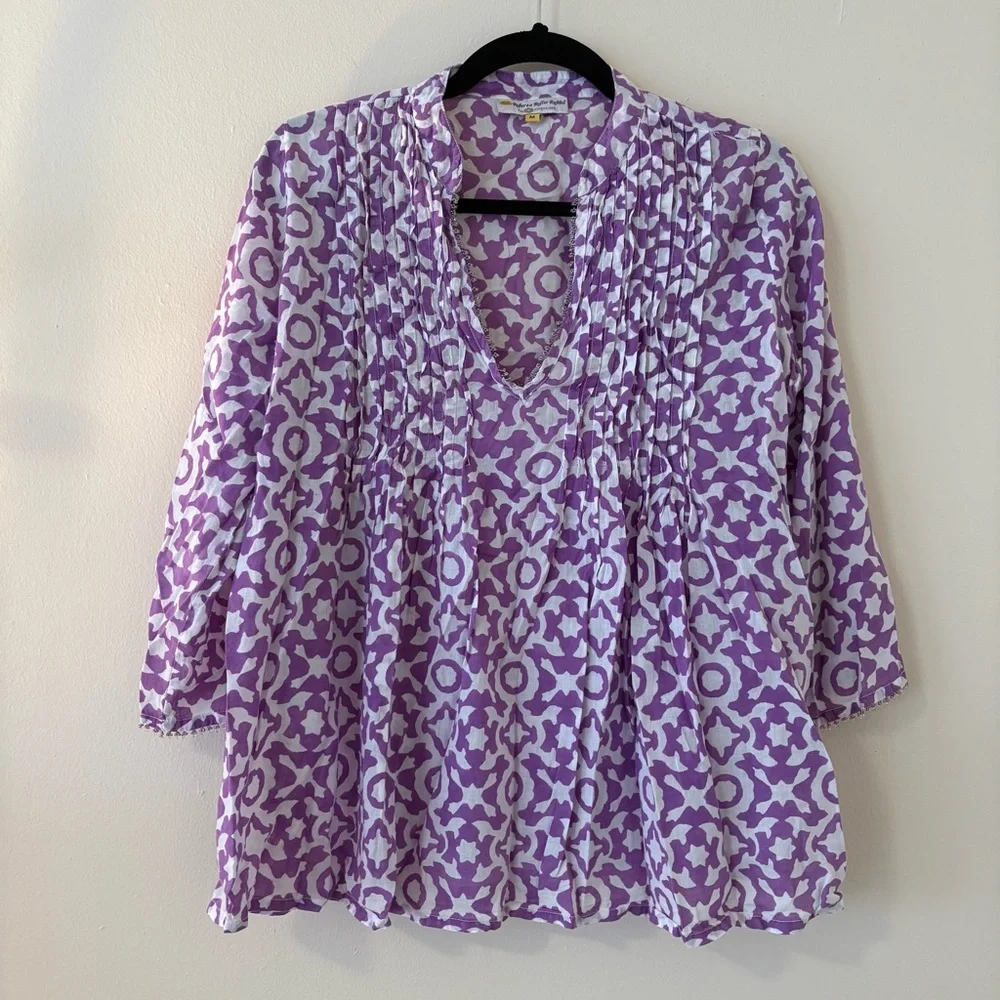Roberta Roller Rabbit Irina Top Pleated Cotton Blouse - Picture 2 of 8